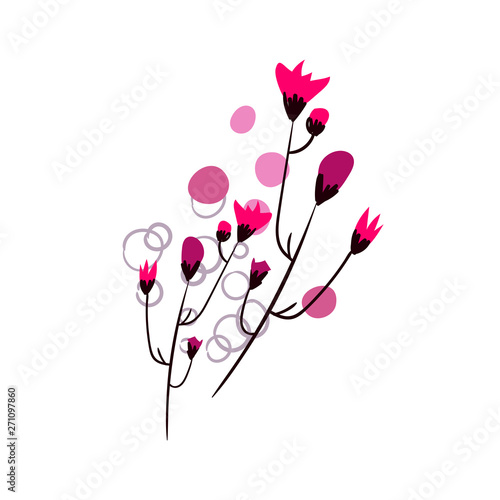 pink flowers card vector floral design element primitive scandinavian