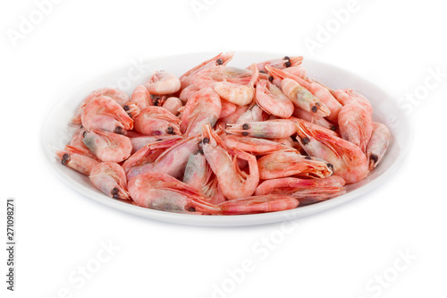 heap of shrimps in plate isolated on white