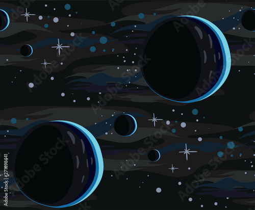 galaxy vector cartoon illustration dark seamless pattern
