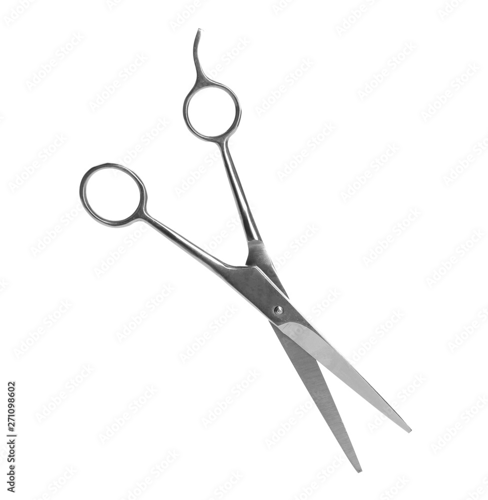 Pair of sharp hairdresser's scissors on white background Pair of sharp hairdresser's scissors on white background