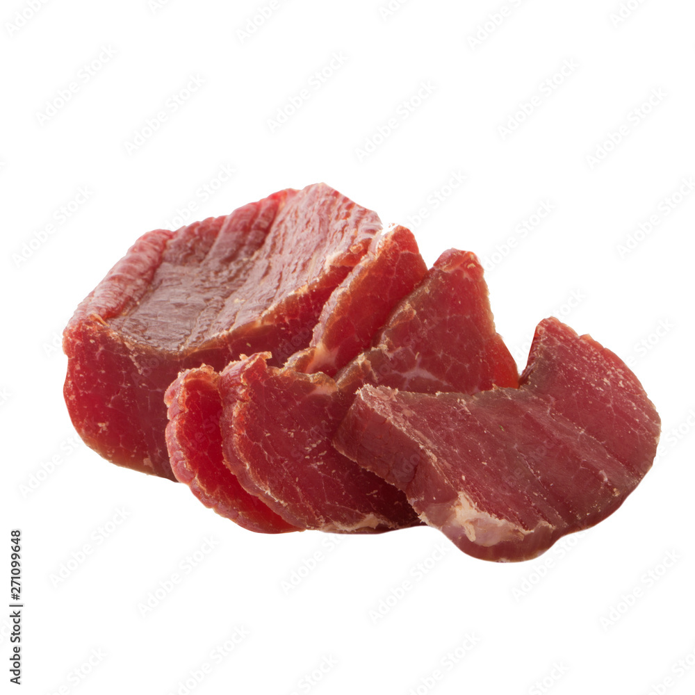 heap of dried slices of chicken carpaccio isolated on white heap of dried slices of chicken carpaccio isolated on white