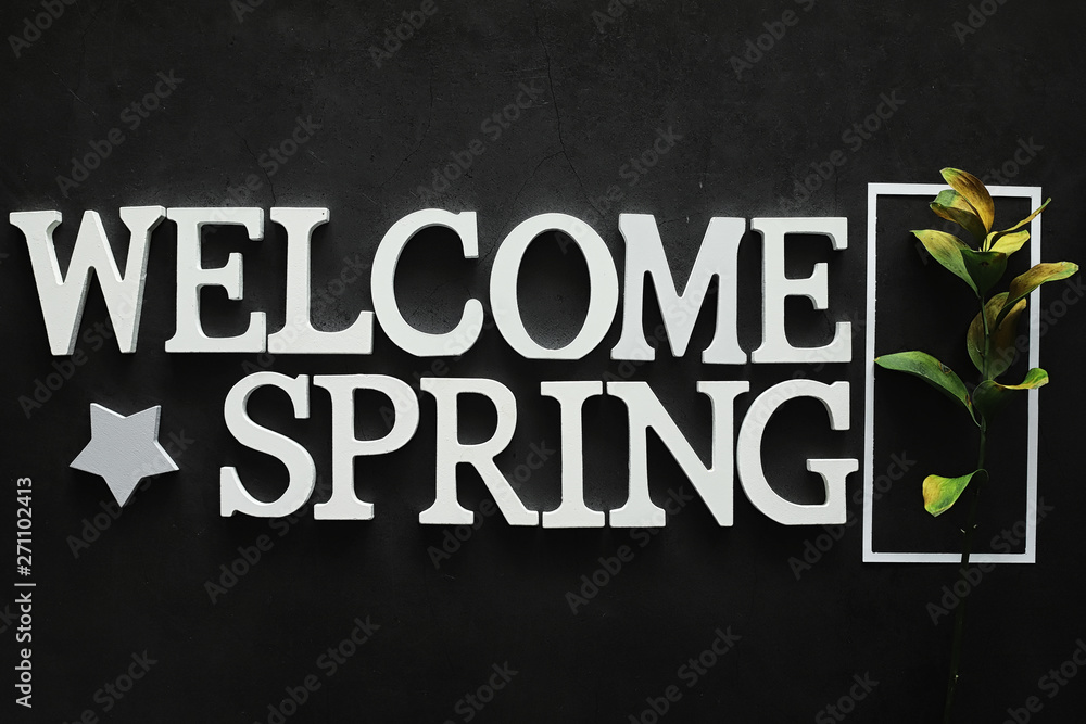 Poster concept. On a dark background the inscription about springtime. Poster concept. On a dark background the inscription about springtime.