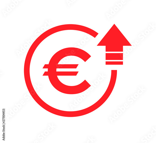 Cost symbol euro increase icon. Vector symbol image isolated on background .