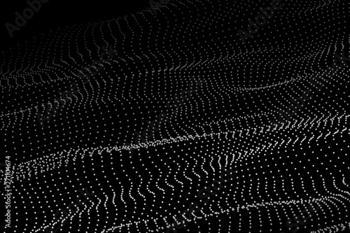 Fototapeta Naklejka Na Ścianę i Meble -  Wave 3d. Wave of particles. Futuristic point wave. Design for poster. Technology vector background. Vector illustration.