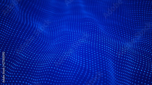 Wave 3d. Wave of particles. Abstract Blue Geometric Background. Big data visualization. Data technology abstract futuristic illustration. 3d rendering.