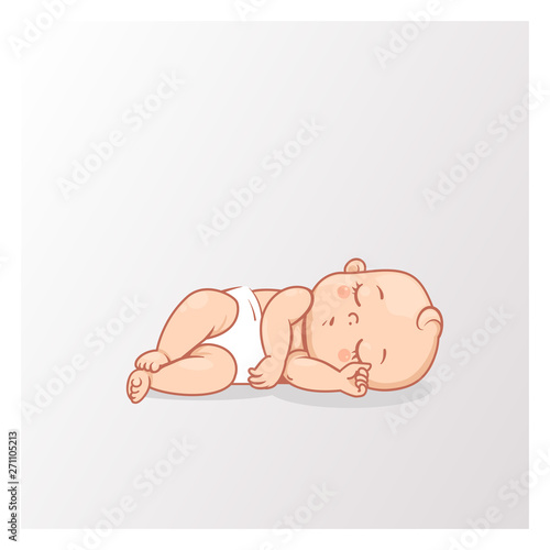 Cute little baby boyar girl in diaper sleeping. 
