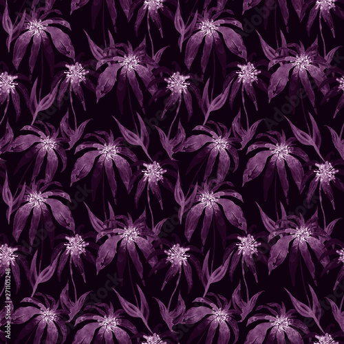 flowers drawn with dark violet watercolor on a black background