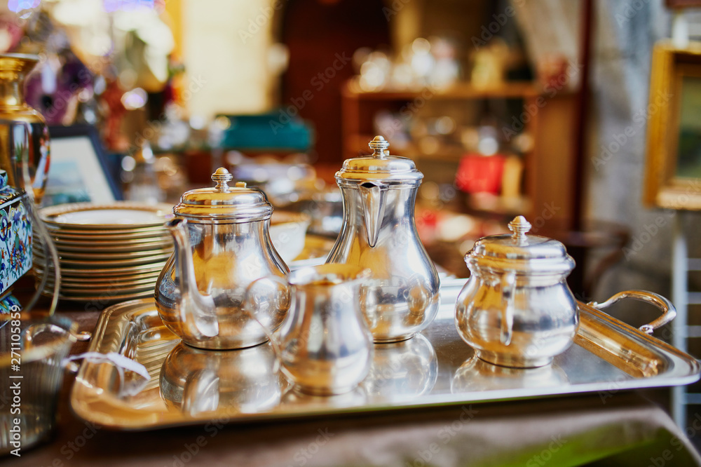 Antique dishware for sale on flea market Antique dishware for sale on flea market