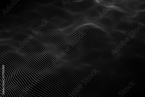 Wave 3d. Wave of particles. Futuristic point wave. Design for poster. Technology vector background. Vector illustration.