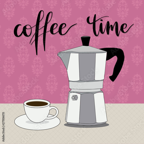 Coffee time vector illustration moka and cup of coffee