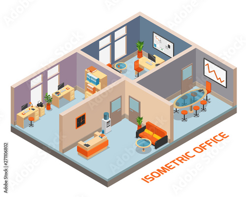 Isometric Office Interior Composition