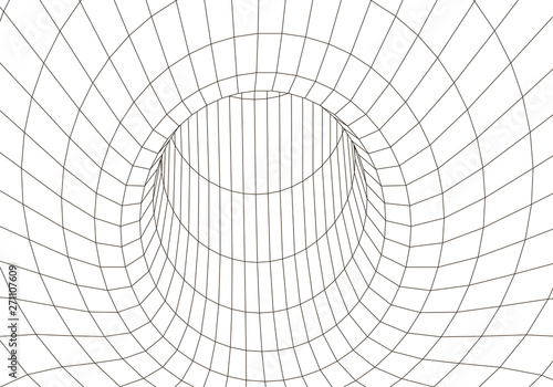 3D tunnel. Tunnel or wormhole. Grid texture. Abstract tunnel. 3D vector illustration tunnel.
