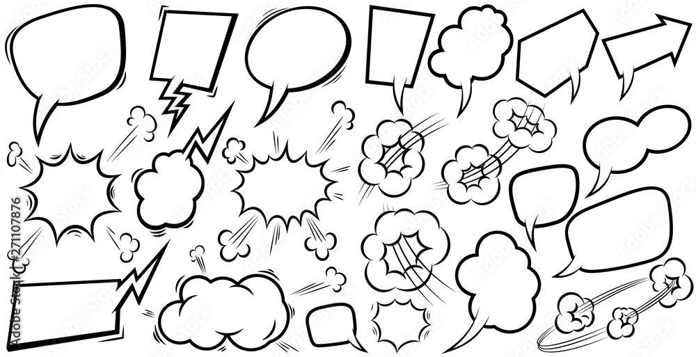 Fototapeta premium Set of empty comic speech bubbles. Design element for poster, t shirt, emblem, sign, label, banner, flyer. Vector illustration