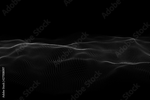 Wave 3d. Wave of particles. Futuristic point wave. Design for poster. Big data. Vector illustration.