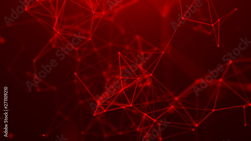 Abstract red digital background. Big data visualization. Science background. Big data complex with compounds. Lines plexus.