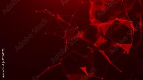 Abstract red digital background. Big data visualization. Science background. Big data complex with compounds. Lines plexus.