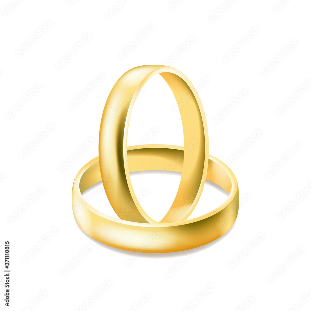 Two gold engagement rings isolated on white background Two gold engagement rings isolated on white background