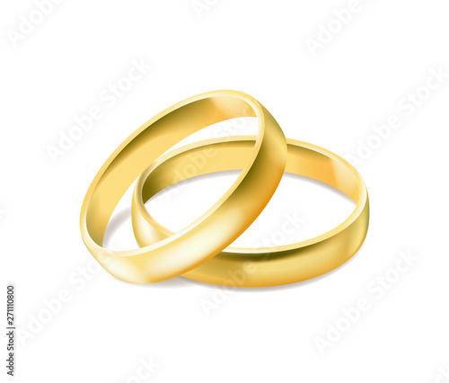 Two gold engagement rings isolated on white background
