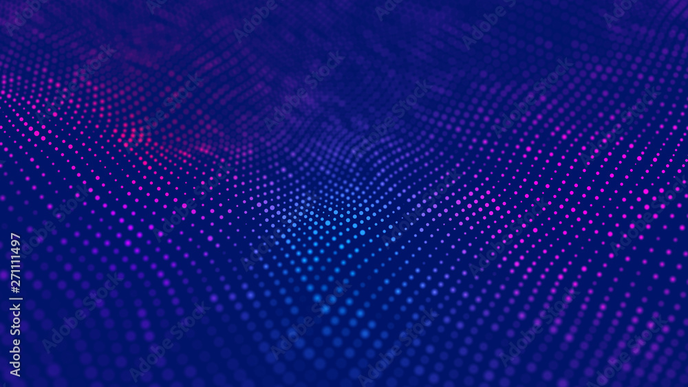 Wave 3d. Wave of particles. Abstract Blue Geometric Background. Big data visualization. Data technology abstract futuristic illustration. 3d rendering. Wave 3d. Wave of particles. Abstract Blue Geometric Background. Big data visualization. Data technology abstract futuristic illustration. 3d rendering.