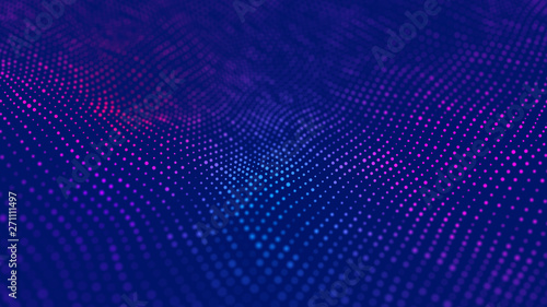 Wave 3d. Wave of particles. Abstract Blue Geometric Background. Big data visualization. Data technology abstract futuristic illustration. 3d rendering.