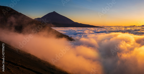Teide volcano in Tenerife during a wonderful sunset above the clouds