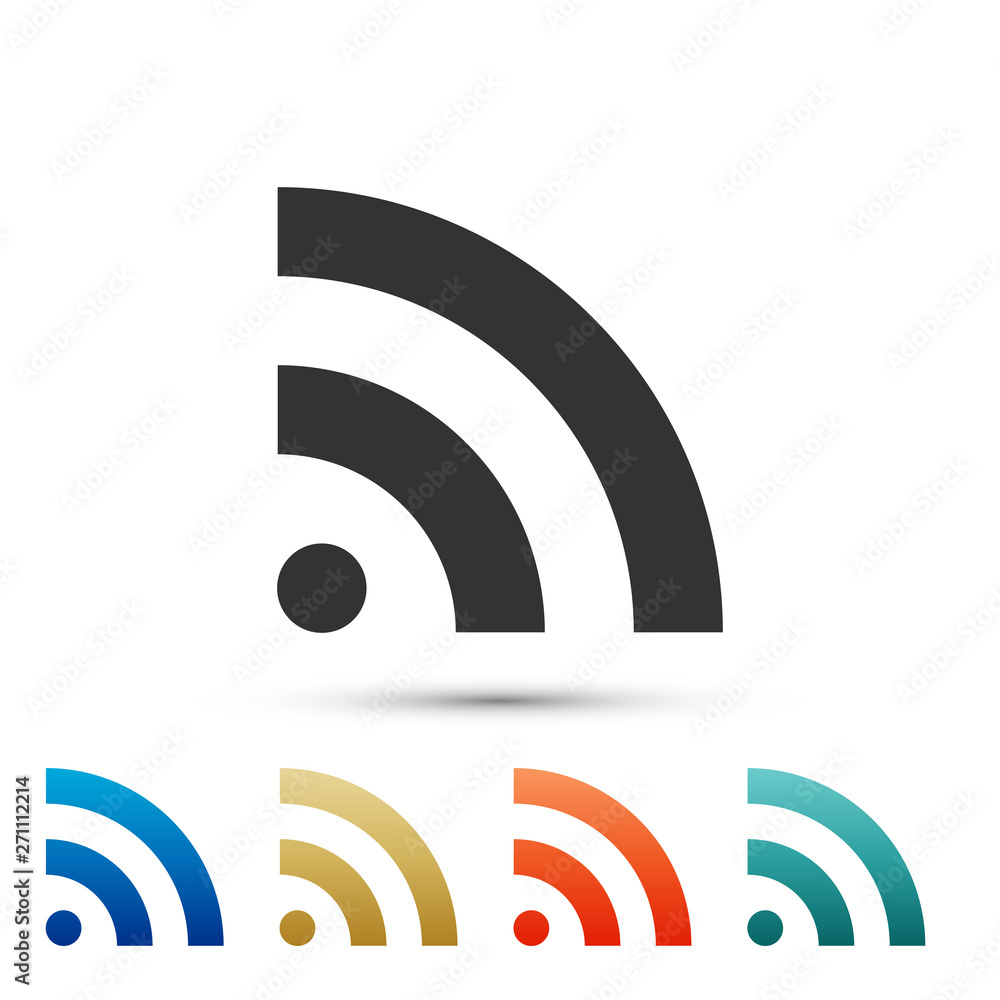 RSS icon isolated on white background. Radio signal. RSS feed symbol. Color set icons. Vector Illustration RSS icon isolated on white background. Radio signal. RSS feed symbol. Color set icons. Vector Illustration