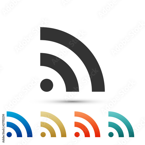 RSS icon isolated on white background. Radio signal. RSS feed symbol. Color set icons. Vector Illustration