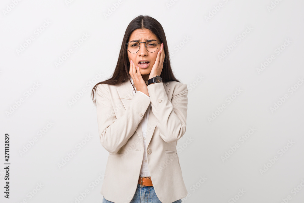 Young business arab woman isolated against a white background whining and crying disconsolately. Young business arab woman isolated against a white background whining and crying disconsolately.
