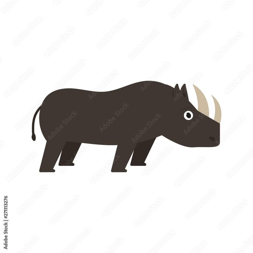 Obraz premium Rhinoceros icon in flat style, african animal vector illustration