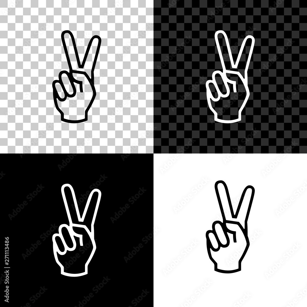 Hand showing two finger icon isolated on black, white and transparent background. Victory hand sign. Vector Illustration Hand showing two finger icon isolated on black, white and transparent background. Victory hand sign. Vector Illustration