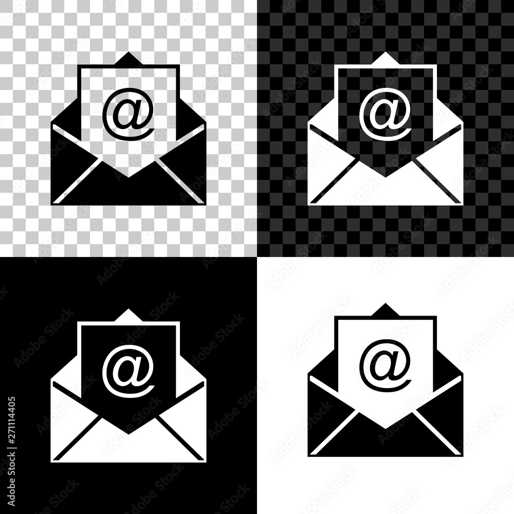 Mail and e-mail icon isolated on black, white and transparent background. Envelope symbol e-mail. Email message sign. Vector Illustration Mail and e-mail icon isolated on black, white and transparent background. Envelope symbol e-mail. Email message sign. Vector Illustration