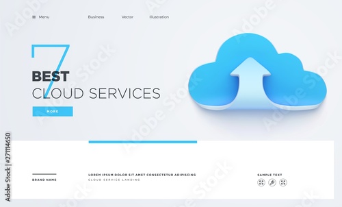 Slide, landing page or digital technology banner. CLoud service business concept. Vector illustration
