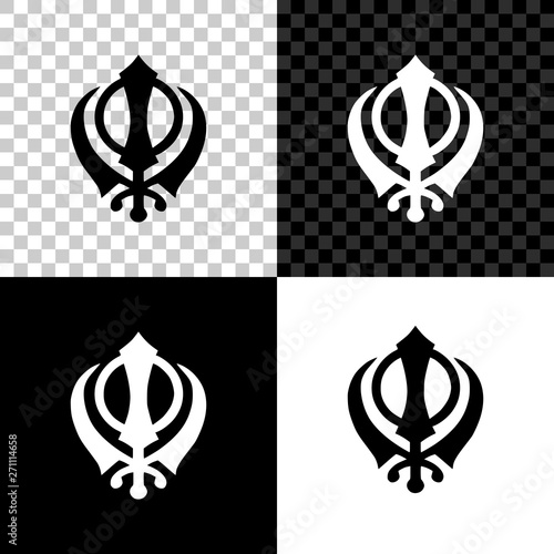 Sikhism religion Khanda symbol icon isolated on black, white and transparent background. Khanda Sikh symbol. Vector Illustration