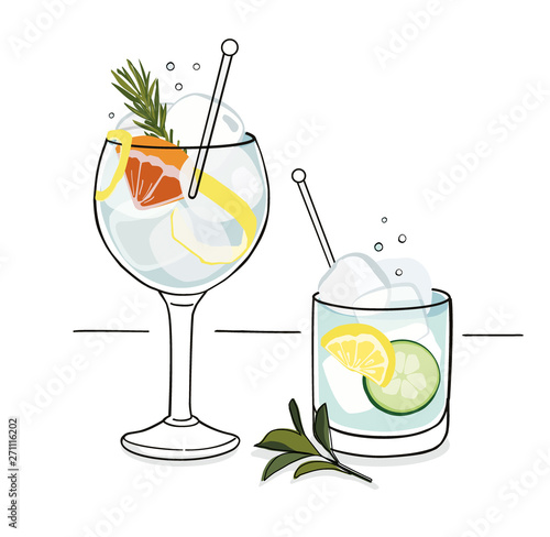 Gin and Tonic drink- isolated vector illustration 