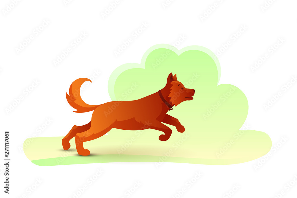 Fototapeta premium Running dog flat vector illustration isolated on white background