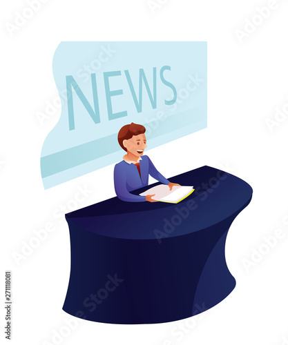 News program recording flat vector illustration