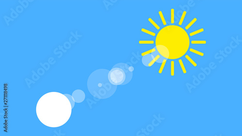 Sunny weather sign icon on blue background. Yellow sun illustration