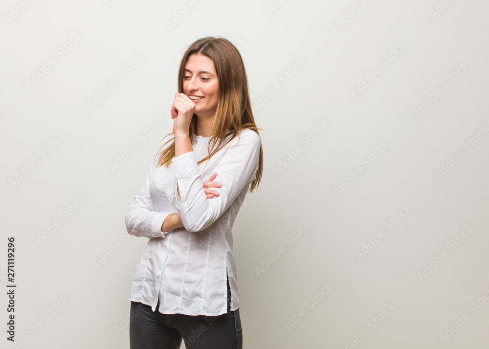 Young russian girl coughing, sick due a virus or infection Young russian girl coughing, sick due a virus or infection