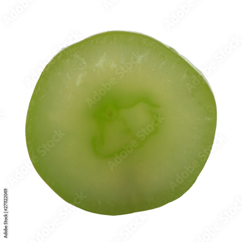 half of green grape isolated on white background