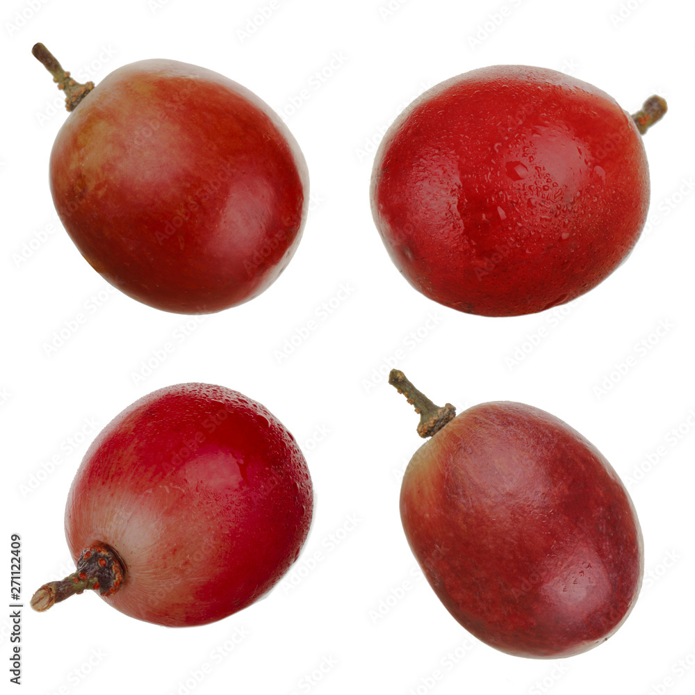 set of red grapes isolated on white background