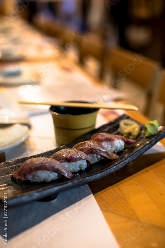 Wagyu Sushi on white plate