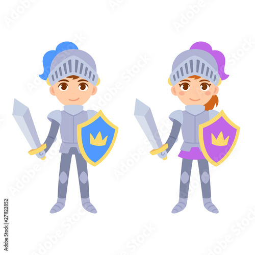 Cute cartoon boy and girl knight