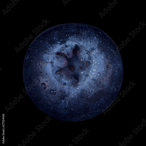 single blueberry isolated on black background