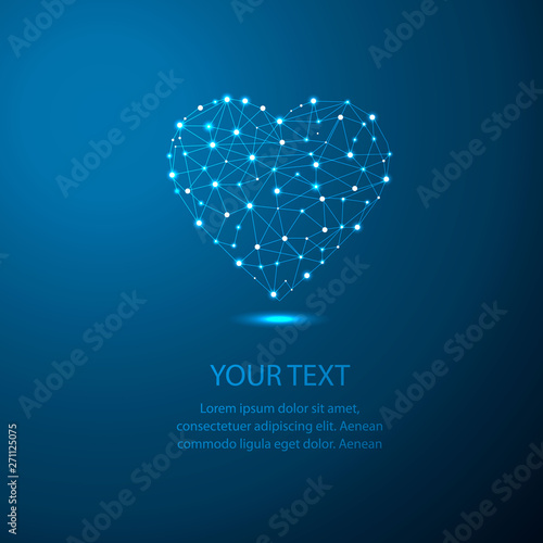 Abstract Heart icon form lines and triangles in low poly style consisting of points, lines, and shapes in the form of planets, stars and the universe