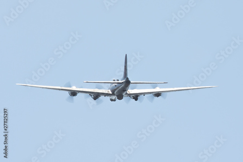 Tail view of the beautiful shape of a WWII bomber (B-17 Flying Fortress)