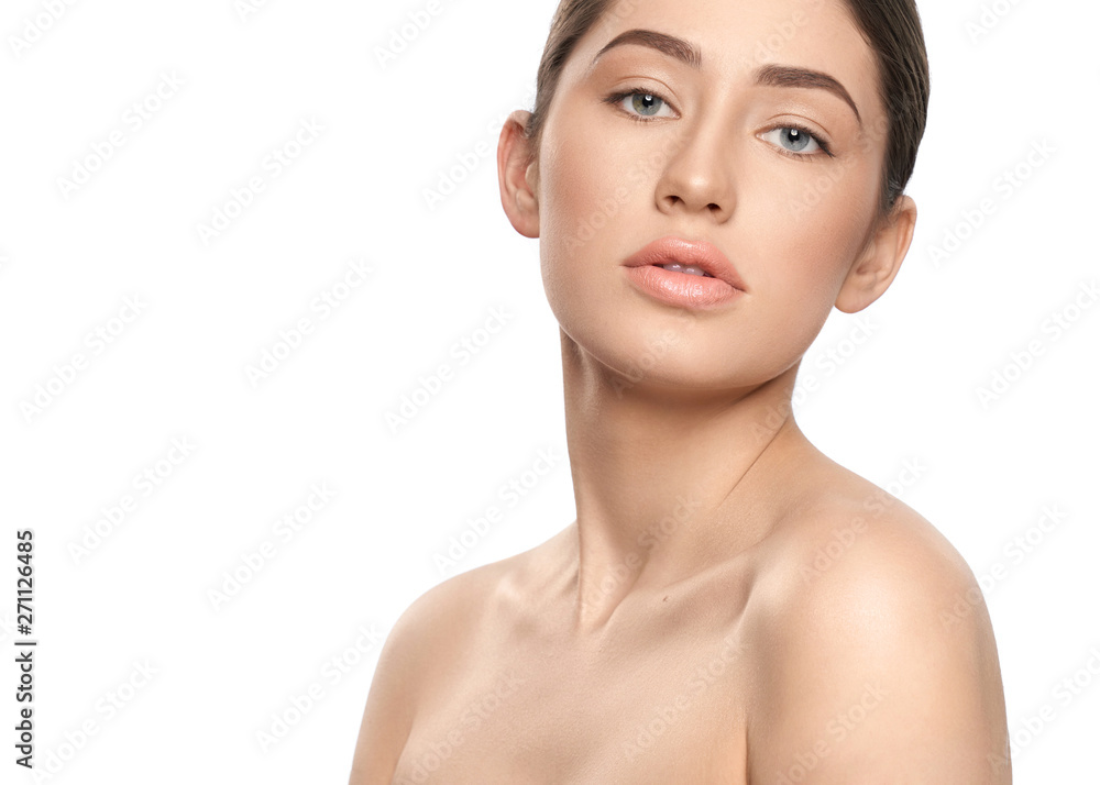 Portrait of attractive model on isolated white background. Portrait of attractive model on isolated white background.