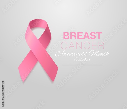 Breast Cancer Awareness Calligraphy Poster Design. Realistic Pink Ribbon. October is Cancer Awareness Month. Vector Illustration