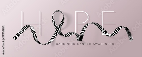 Hope. Carcinoid Cancer Awareness Calligraphy Poster Design. Realistic Zebra Stripe Ribbon. November is Cancer Awareness Month. Vector photo