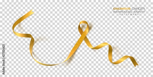 Childhood Cancer Awareness Month. Gold Color Ribbon Isolated On Transparent Background. Vector Design Template For Poster.