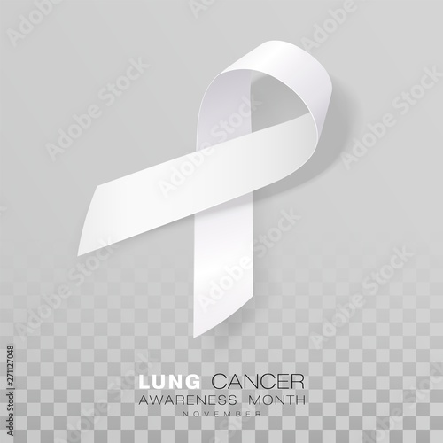Lung Cancer Awareness Month. White Color Ribbon Isolated On Transparent Background. Vector Design Template For Poster.